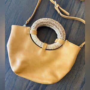 Anthropologie Leather and Rattan Handbag with Detachable Shoulder Strap